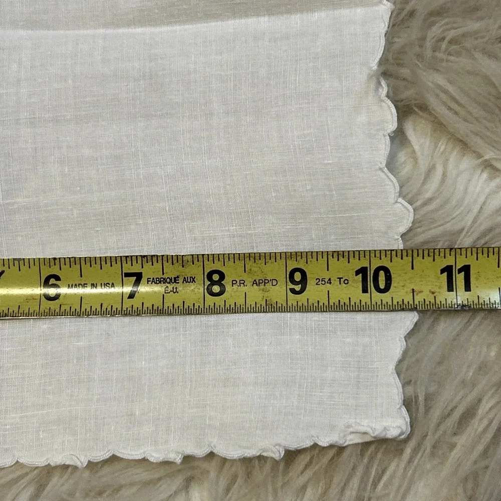 Lot Of 10 Vintage Linen Napkins White Baby Blue Floral Cutout Bow Scalloped Lace